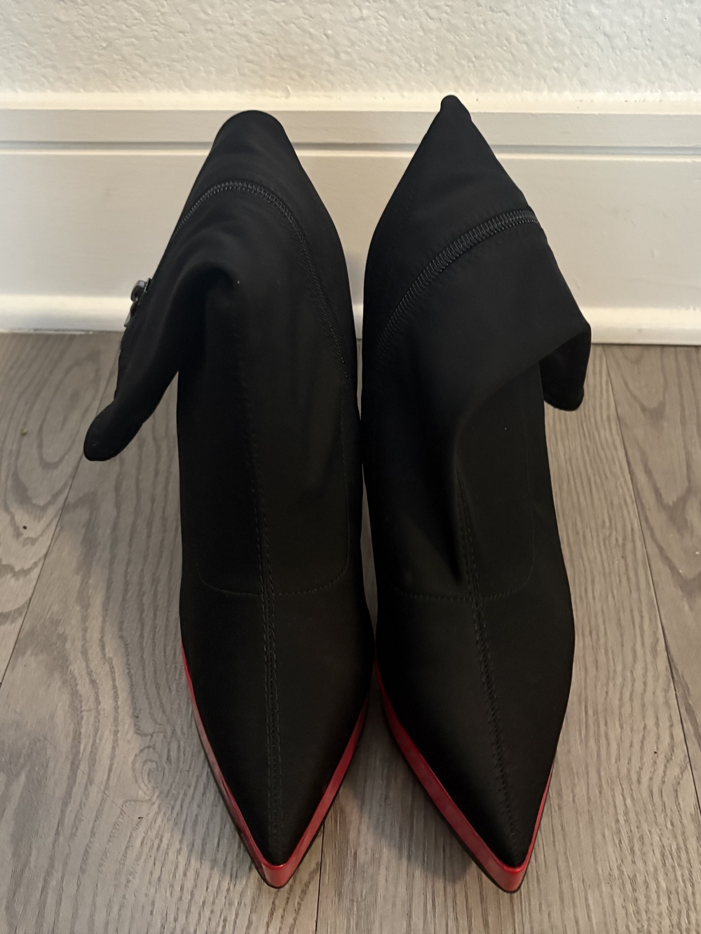 Women's Black Pointed Toe Stiletto Ankle Boots with Red Sole